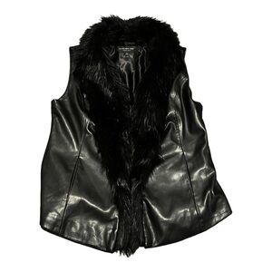 Marc New York Andrew Marc Women’s Faux Leather Faux Fur Collar Vest Large Black
